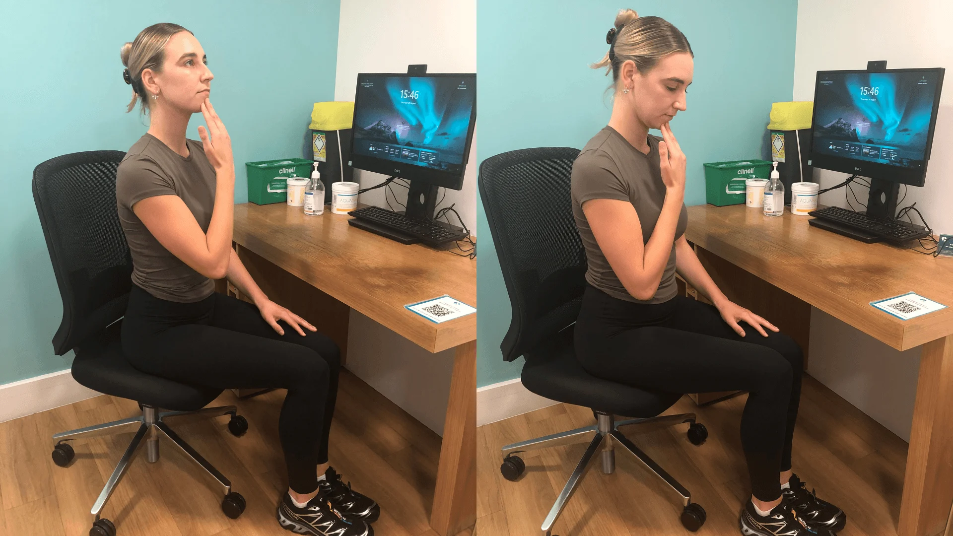 Organized desk with laptop and ergonomic accessories